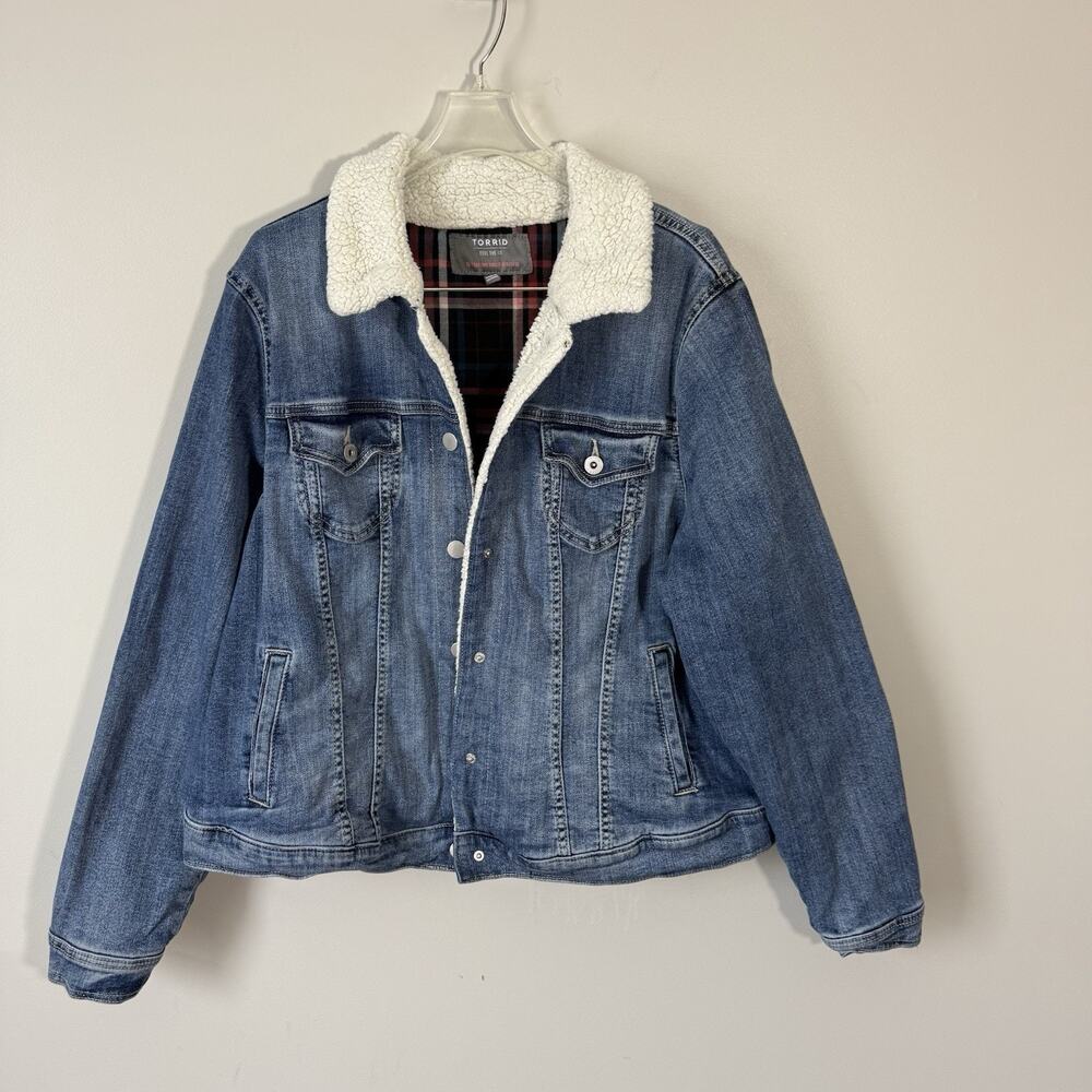 Torrid Jean Jacket Womens Blue Denim Flannel Lined Size 2X Blue Medium Wash